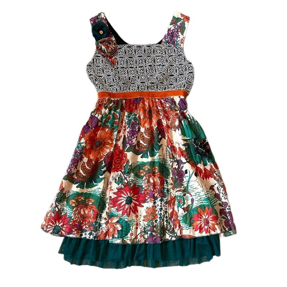 Klozlyne Retro Boho Floral Mixed MediaSleeveless Mini Dress Medium Petite NWT